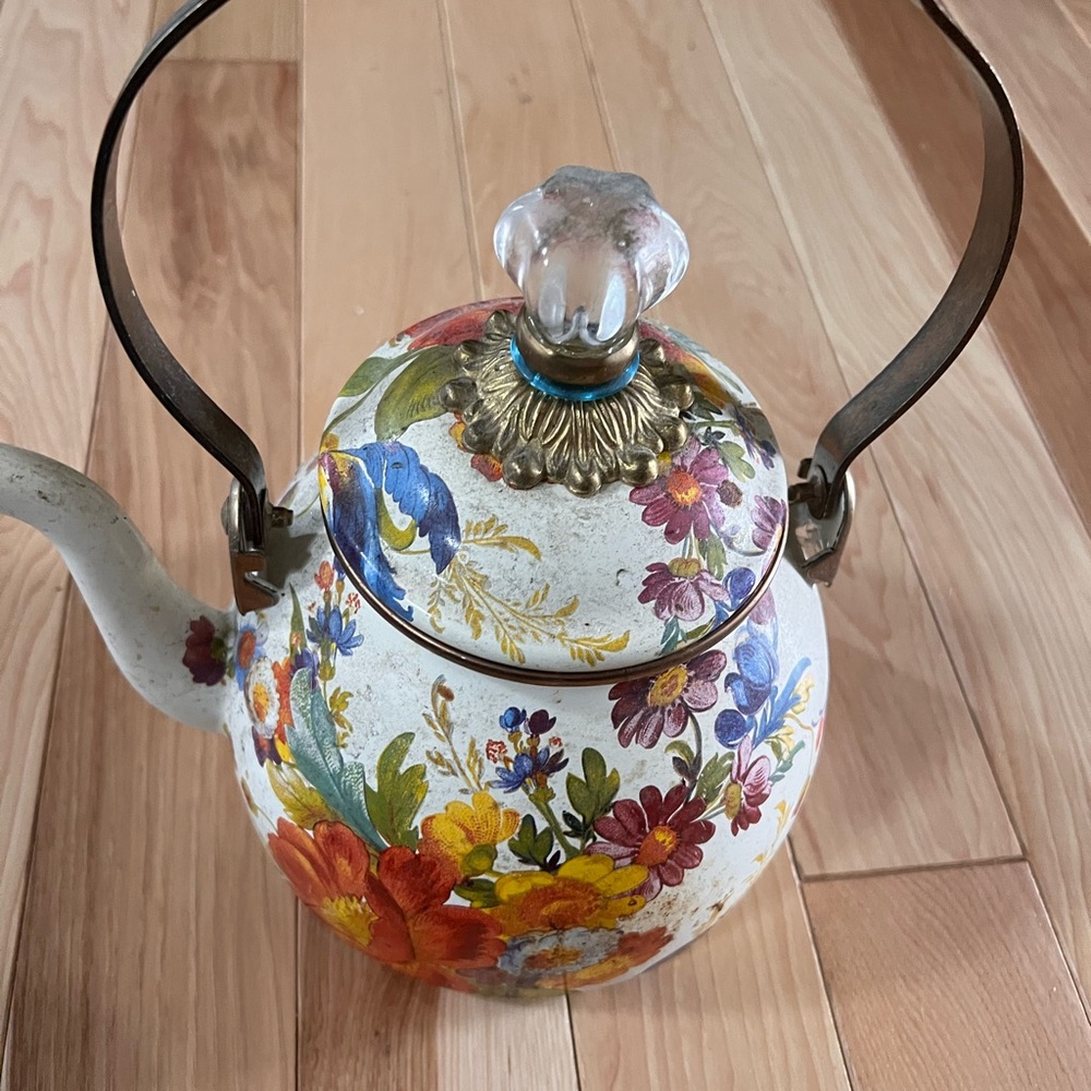 Floral Enamel Teapot with Handle